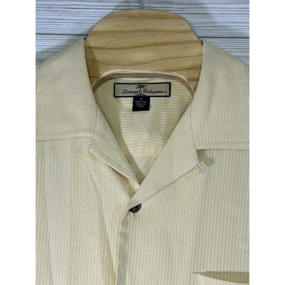 Tommy Bahama Solid Yellow 100% Silk Short Sleeve Button-Front Hawaiian Shirt Med - Picture 1 of 8